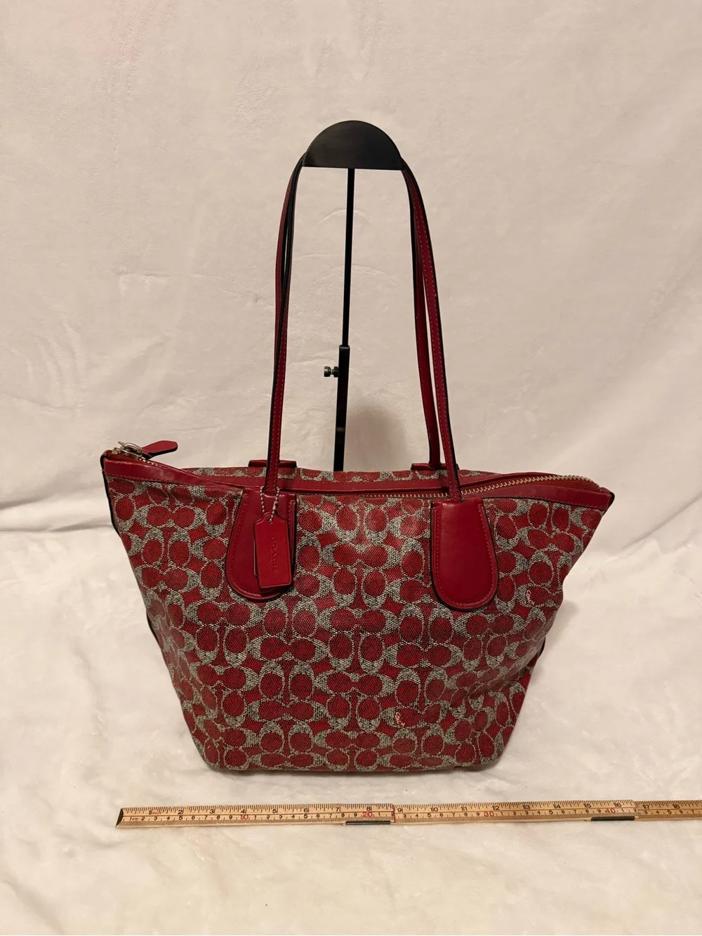 Coach Signature Coated Canvas Taxi Zip Top Red Tote with Removable Pouch